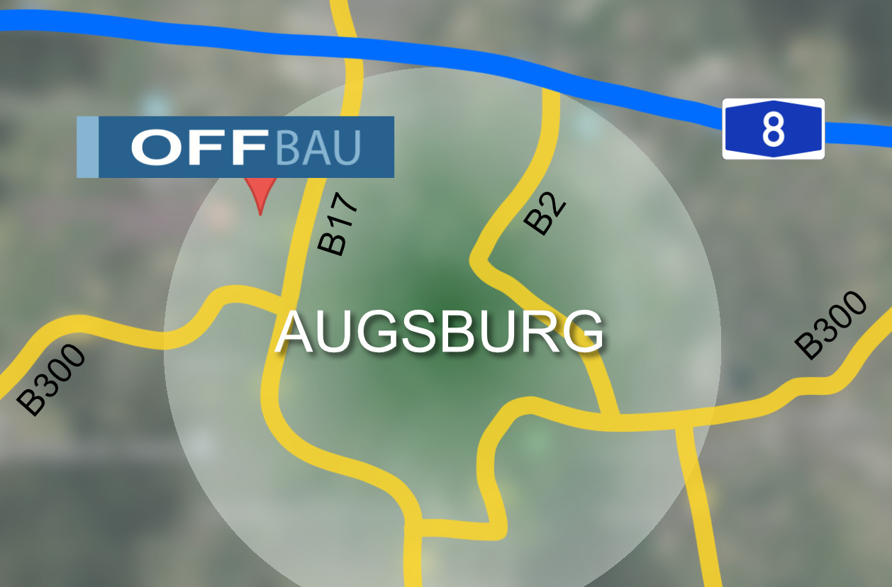 Anfahrtsskizze zu Off Bau in Augsburg